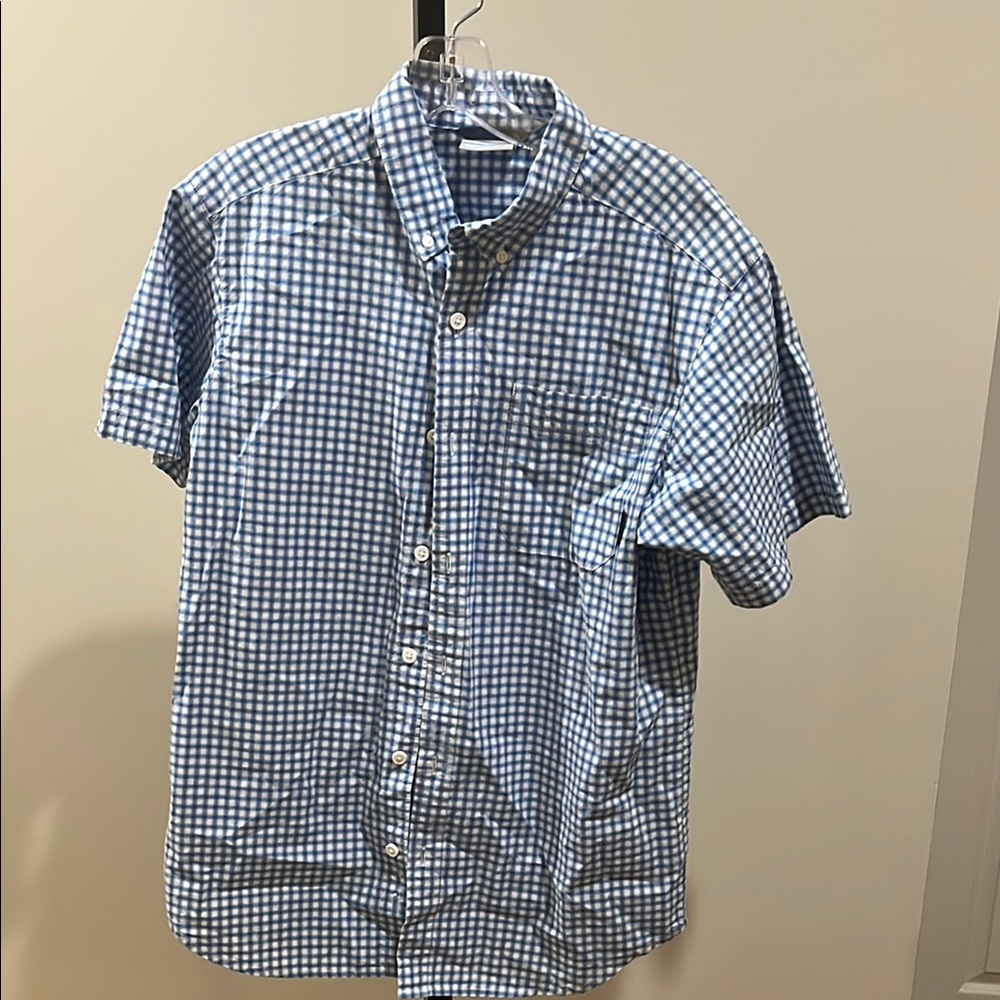 Columbia Blue and White Gingham Casual Button Down Shirt
